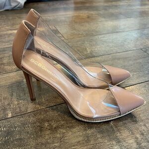 BCBGeneration Nude and Clear Heels